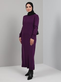Triko Tesettür Elbise Tavin Mor
