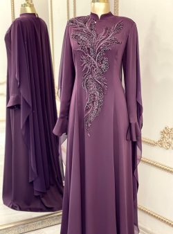 Büyük Beden Abiye Elbise SomFashion Mürdüm / Metalik