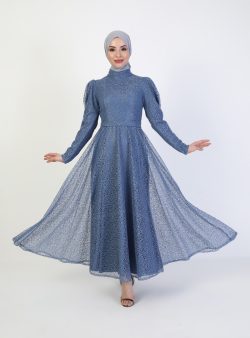 Tesettür Abiye Elbise LOREEN Açık Mavi