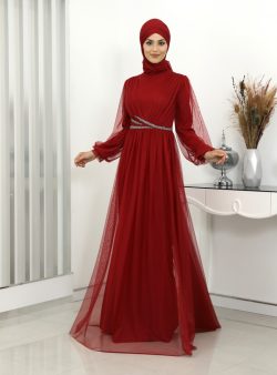 Tesettür Abiye Elbise Surikka Kırmızı