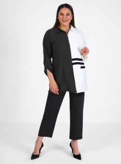 Büyük Beden Tunik Alia Siyah-Beyaz