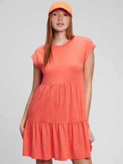 Turuncu Katmanlı Mini Elbise