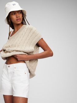 Beyaz Mid Rise Washwell™ Jean Şort