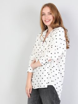 Blouse Shirt Neck Kadın Beyaz Uzun Kol Gömlek