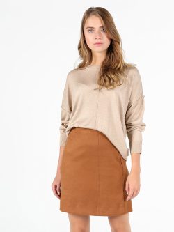 Regular Fit Bisiklet Yaka Kadın Vizon Kazak