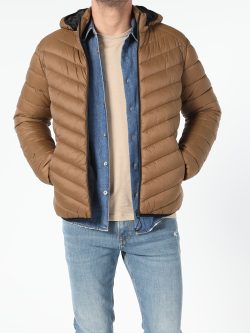 Slim Fit Şişme Kapüşonlu Bej Erkek Mont