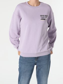 Oversize Fit Yazılı Mor Kadın Sweatshirt