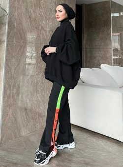 Eşofman Altı Burcu Tesettür Siyah / Limon Sarısı