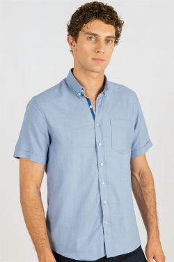 Klasik Fit Rahat Kesim Tek Cep Keten Efekt Erkek Gömlek