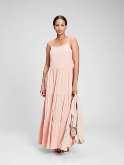 Pembe ForeverSoft Askılı Midi Elbise