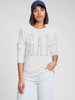 Beyaz Gap Logo Bisiklet Yaka Sweatshirt
