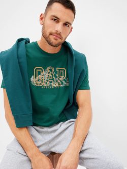 Koyu Yeşil Gap Logo Kısa Kollu T-Shirt