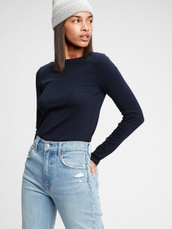 Lacivert Modern Kayık Yaka T-Shirt