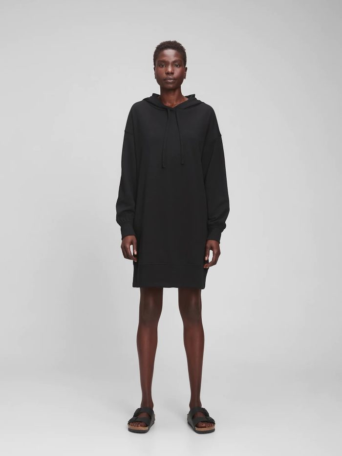 Siyah Kapüşonlu Sweatshirt Elbise