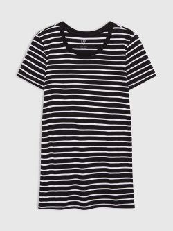 Siyah Çizgi Desenli Bisiklet Yaka T-Shirt