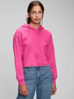 Pembe Crop Kapüşonlu Sweatshirt
