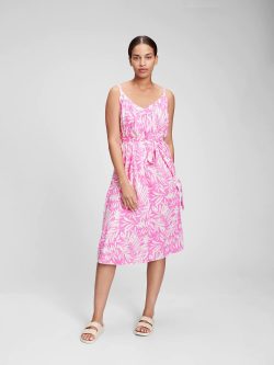 Pembe V Yaka Midi Elbise