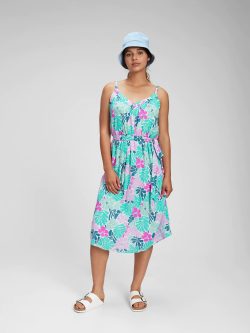 Mavi V Yaka Midi Elbise