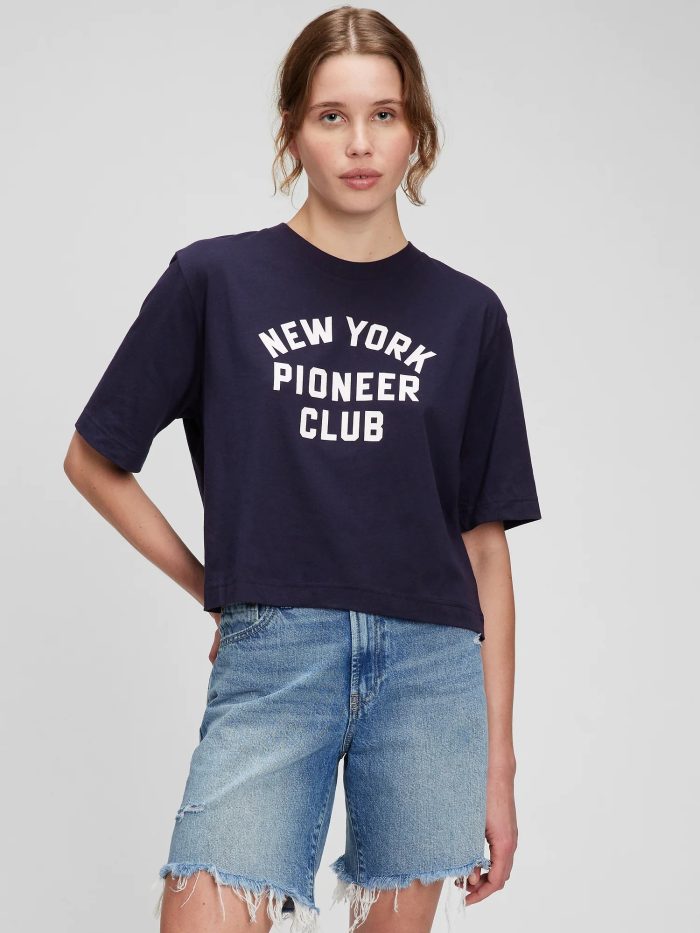 Lacivert Gap x New York Pioneer Club Grafik Baskılı T-Shirt