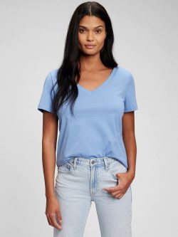 Mavi Organik Pamuk V Yaka T-Shirt
