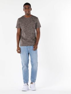 Regular Fit Bisiklet Yaka Baskılı Gri Erkek Kısa Kol Tişört