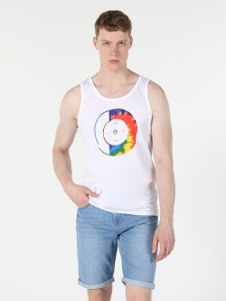 Regular Fit Baskılı Beyaz Erkek Atlet