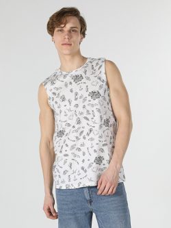 Regular Fit Baskılı Beyaz Erkek Atlet