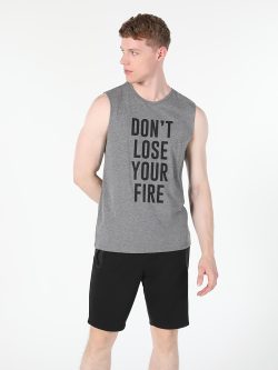 Regular Fit Yazı Baskılı Gri Erkek Atlet