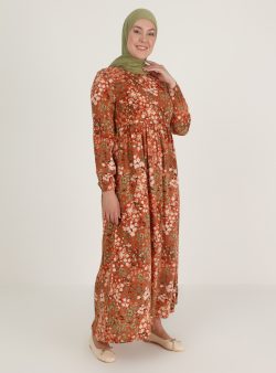 Büyük Beden Elbise ECESUN Taba