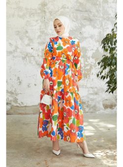 Tesettür Elbise Benguen Oranj
