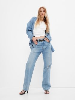 Açık Mavi Organik Pamuk High Rise 90s Loose Washwell™ Jean Pantolon