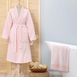 Karaca Home Serenity Pudra 0 Pamuk Brodeli Bornoz Seti