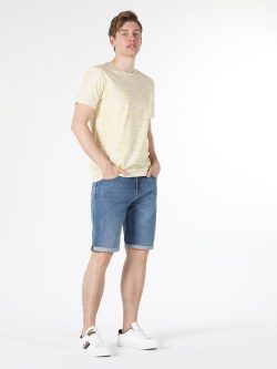 Regular Fit Bisiklet Yaka Basic Sarı Erkek Kısa Kol Tişört