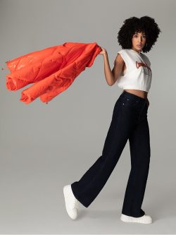 Regular Fit Parlak Şişme Turuncu Kadın Mont