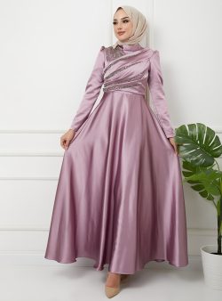 Tesettür Abiye Elbise Olcay Koyu Lila