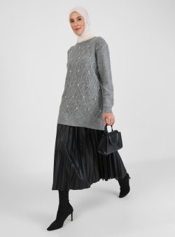 Triko Tunik Refka Gümüş Melanj