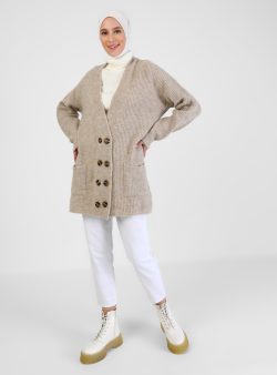 Triko Hırka Refka Açık Vizon