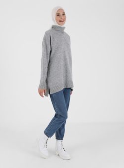 Triko Tunik Refka Gümüş Rengi – Melanj