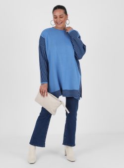 Büyük Beden Triko Tunik Alia Mavi