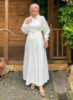Tesettür Elbise Ceylan Otantik Beyaz
