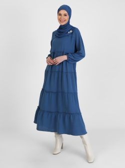 Tesettür Elbise Refka İndigo / Koyu Indigo