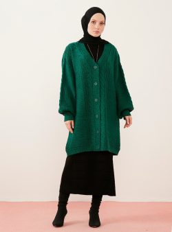 Triko Hırka Por La Cara Zümrüt Yeşili