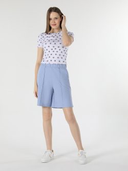 Slim Fit Bisiklet Yaka Baskılı Kadın Beyaz Kısa Kol Tişört