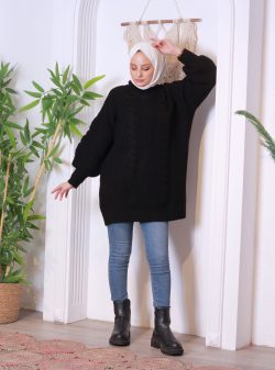 Triko Tunik Vav Siyah