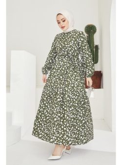 Tesettür Elbise Benguen Haki