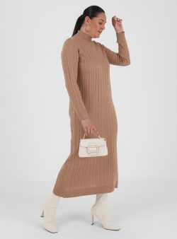 Büyük Beden Triko Elbise Alia Camel