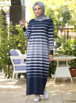 Triko Tesettür Elbise İnşirah Lacivert