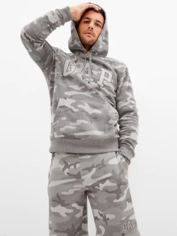 Gri Kamuflaj Gap Logo Kapüşonlu Sweatshirt