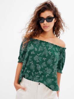 Koyu Yeşil Modal Balon Kol Bluz