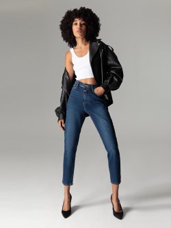 896 Marıa Rahat Kesim Yüksek Bel Düz Paça Mavi Kadın Jean Pantolon